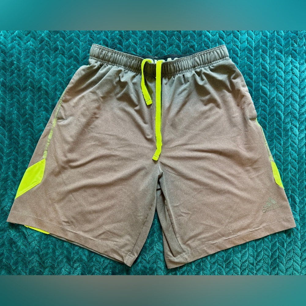 Adidas Grey Athletic Shorts with Neon Highlights